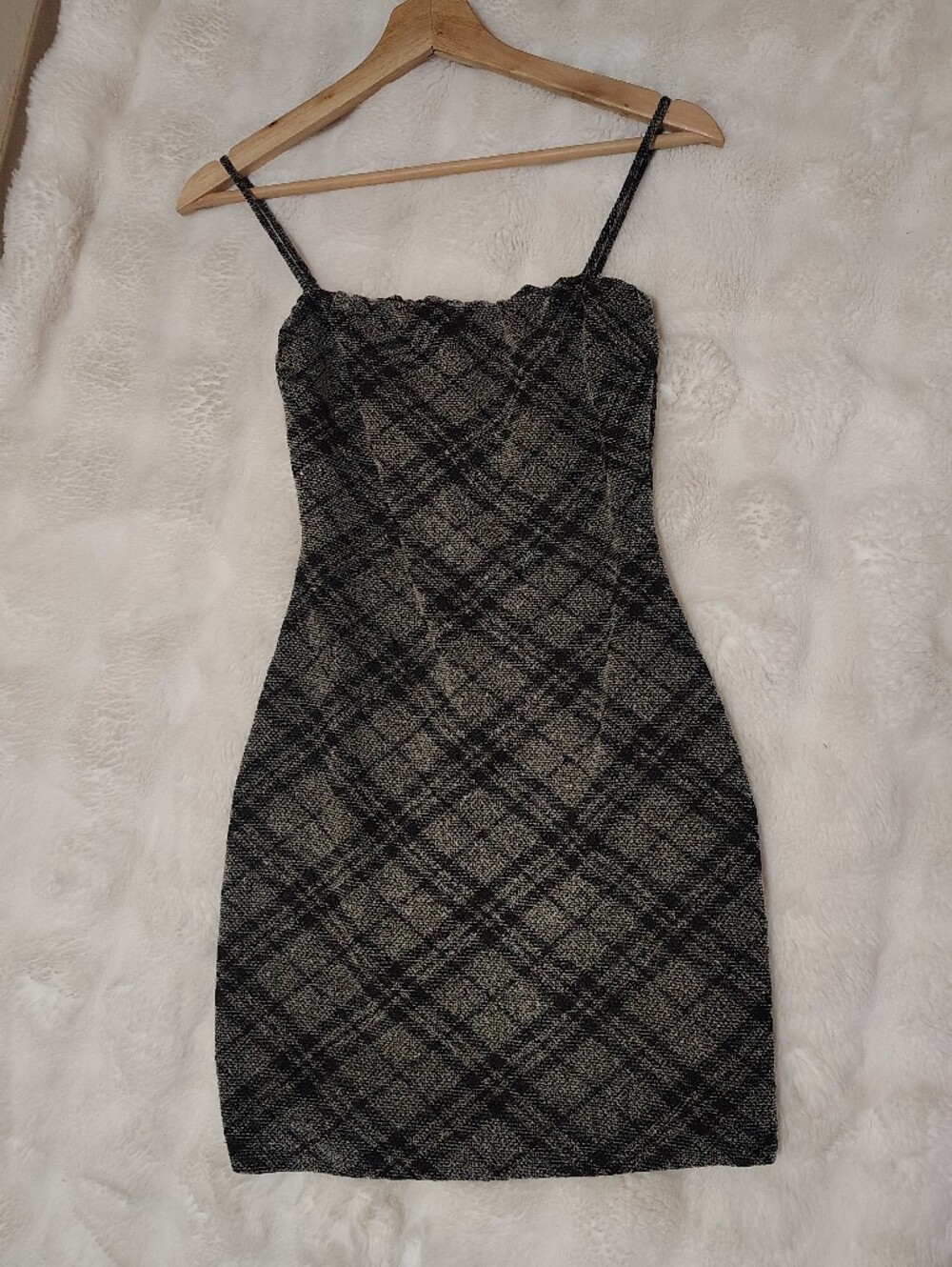 Black & Gray Plaid Spaghetti-Strap Mini Dress - Picture 2 of 12